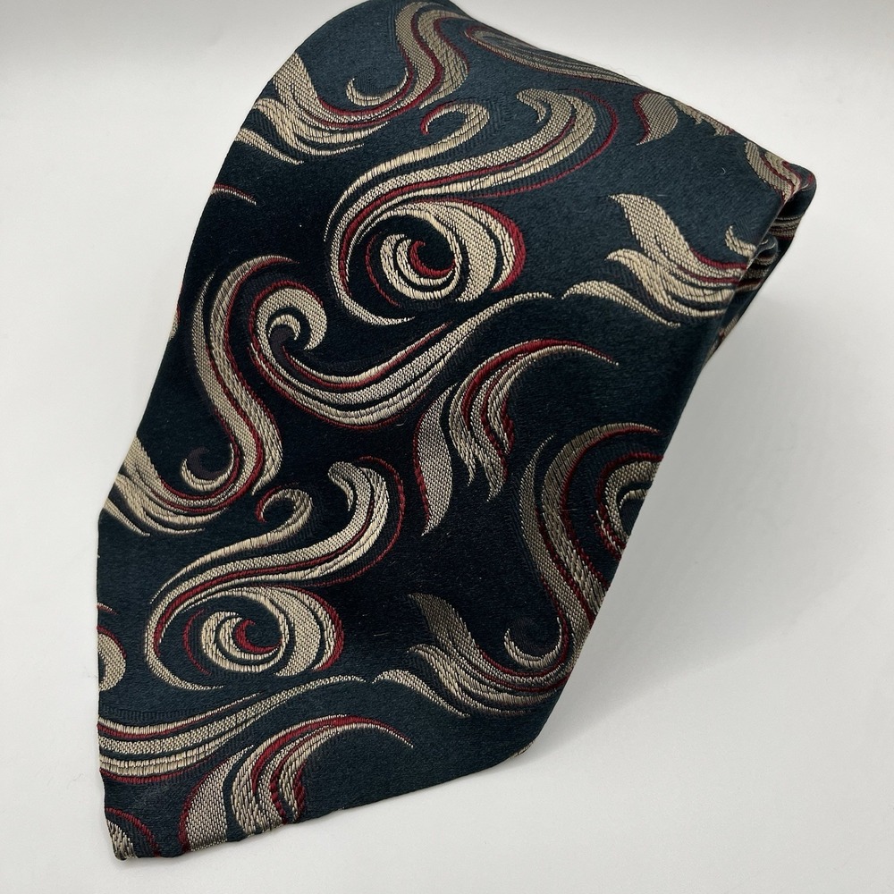 Polo Men's Tie Swirl Scrolls Black Red 100% Silk Multi-Color Made in Italy